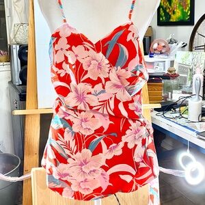 JustFab Floral Women's Wrap Top - Red and Blue